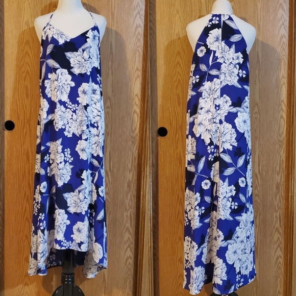 Tahari floral high low sleeveless maxi dress purplish blue polyester size S - Picture 2 of 13